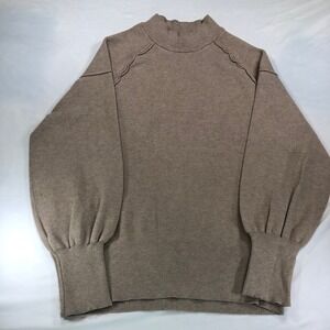 Ee:some Taupe Brown Mock Neck Balloon Sleeve Sweater Exposed Seam Medium